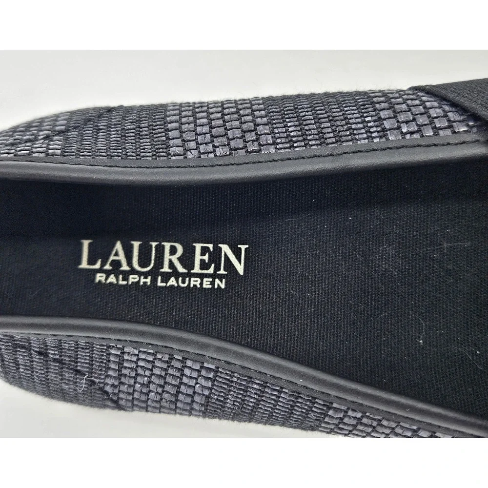 Womens Lauren Ralph Lauren Slip On Sneakers Size 9.5M Black Classic Woven Casual